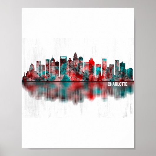 Charlotte North Carolina Skyline Poster (Voorkant)