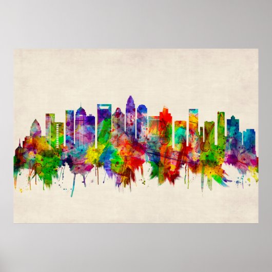 Charlotte North Carolina Skyline Poster (Voorkant)