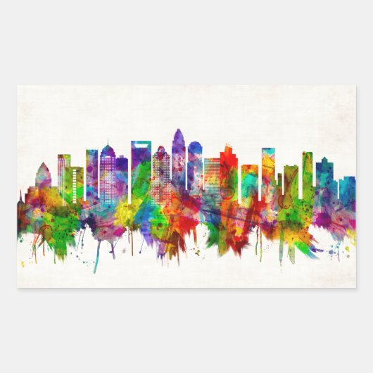 Charlotte North Carolina Skyline Rechthoekige Sticker (Voorkant)