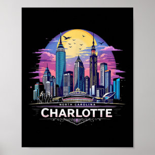 Charlotte North Carolina Sunset Skyline Ci Poster