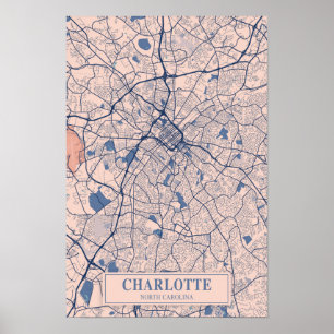 Charlotte North Carolina Winderige Stad Kaart Reiz Poster