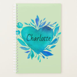 Charlotte Personalized Blue Waterverf Heart Planner