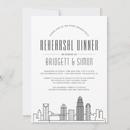 Charlotte Rehearsal Dinner | City Skyline Kaart (Voorkant)