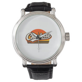 Charlotte Retro Zonsondergang Persoonlijke Naam On Horloge