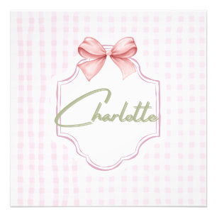 Charlotte Roze Strik Geborduurde Strik en Gingham  Foto Afdruk