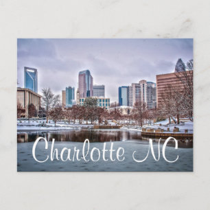 Charlotte skyline in sneeuw NC Briefkaart