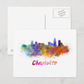Charlotte skyline in watercolor briefkaart (Voorkant / Achterkant)