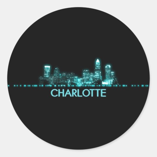 Charlotte Skyline Ronde Sticker (Voorkant)