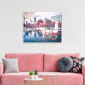 Charlotte skyline tijdens zonsondergang canvas afdruk (Insitu (Woonkamer))