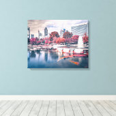 Charlotte skyline tijdens zonsondergang canvas afdruk (Insitu (Houten vloer))