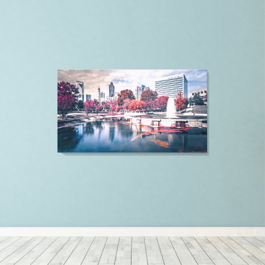 Charlotte skyline tijdens zonsondergang canvas afdruk (Insitu (Houten vloer))