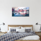 Charlotte skyline tijdens zonsondergang canvas afdruk (Insitu (Slaapkamer))