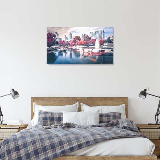 Charlotte skyline tijdens zonsondergang canvas afdruk (Insitu (Slaapkamer))