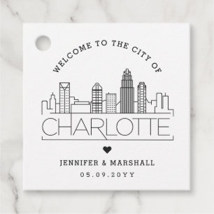Charlotte Skyline Wedding Welcome Favoriet Bedankjes Labels
