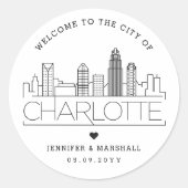 Charlotte Skyline | Welkomstbericht voor bruiloft Ronde Sticker (Voorkant)