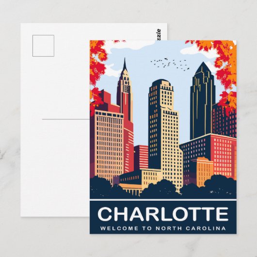Charlotte, Stad in Herfst, North Carolina, Reizen Briefkaart (Voorkant / Achterkant)