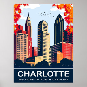 Charlotte, Stad in Herfst, North Carolina, Reizen Poster