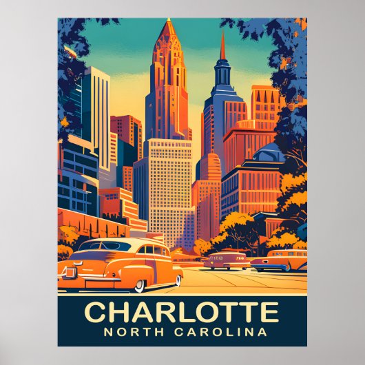 Charlotte, stadscentrum, North Carolina, Reizen Poster (Voorkant)