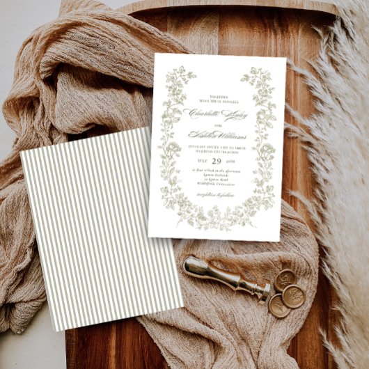 CHARLOTTE Vintage Sage Green Woodland Wedding Kaart