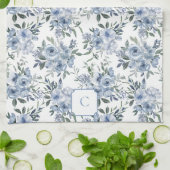 Charlotte Watercolor Blauwe Rozen Monogram Theedoek (Gevouwen)
