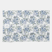 Charlotte Watercolor Blauwe Rozen Monogram Theedoek (Horizontaal)