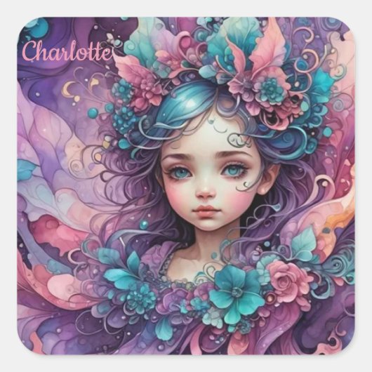 CHARLOTTE - WAUW! Fairy roze blauwe lavendel ~ Vierkante Sticker (Voorkant)