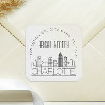 Charlotte Wedding | Afdichting van vooraf geadress Vierkante Sticker<br><div class="desc">Bespaar tijd en maak indruk tijdens het versturen van uw huwelijksuitnodigingen. Deze voorgeadresseerde envelop seal stickers cadeaus zich in een elegante maar moderne deco-thema stijl en zijn voorzien van een illustratie van de stad Charlotte en haar unieke skyline. De neutrale kleuren zijn geschikt om een verscheidenheid van huwelijksuitnodigingen en envelopstijlen...</div>