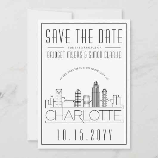 Charlotte Wedding | Gestileerde skyline De datum o Kaart (Voorkant)