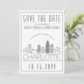 Charlotte Wedding | Gestileerde skyline De datum o Kaart (Staand voorkant)