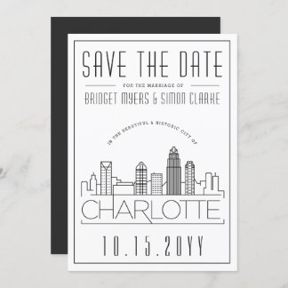 Charlotte Wedding | Gestileerde skyline De datum o Kaart