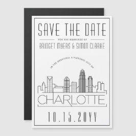 Charlotte Wedding | Gestileerde skyline De datum o Magnetische Uitnodiging