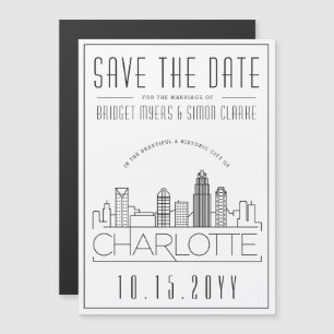 Charlotte Wedding   Gestileerde skyline De datum o Magnetische Uitnodiging