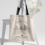 Charlotte Wedding | Gestileerde skyline Tote Bag<br><div class="desc">Een bijzondere bruiloft canvas tas voor een bruiloft die plaatsvindt in de prachtige stad Charlotte,  North Carolina. Dit tas toont de skyline van de stad met daaronder de naam. Dit wordt gevolgd door uw trouwdag informatie in een bijpassende open gevoerde stijl.</div>