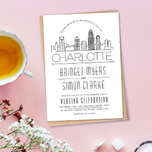 Charlotte Wedding   Gestileerde Skyline uitnodigin Kaart