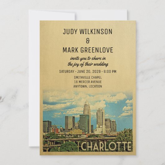 Charlotte Wedding Invitation North Carolina Kaart (Voorkant)