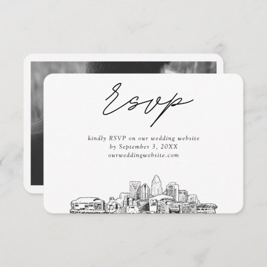 Charlotte Wedding Minimalistische schets RSVP Informatiekaartje (Voorkant / Achterkant)