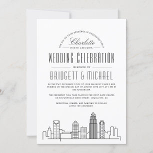 Charlotte Wedding   Moderne Deco City Skyline Kaart