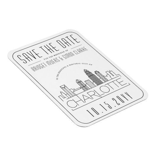 Charlotte Wedding Stylized Skyline Save the Date Magneet (Rechterzijde)