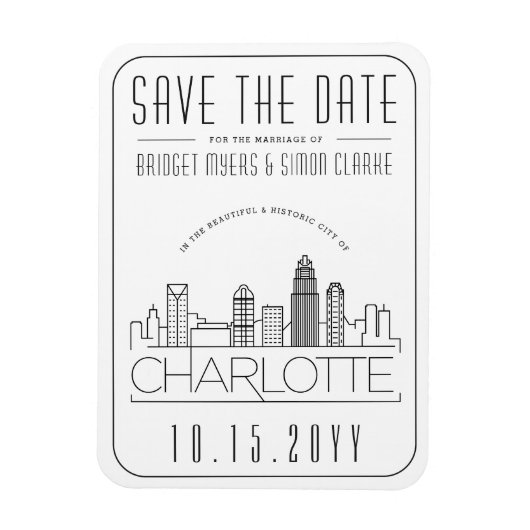 Charlotte Wedding Stylized Skyline Save the Date Magneet (Verticaal)