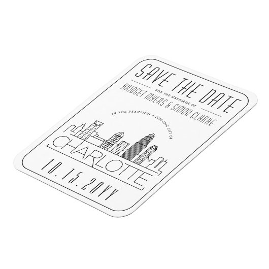 Charlotte Wedding Stylized Skyline Save the Date Magneet (Linkerzijde)