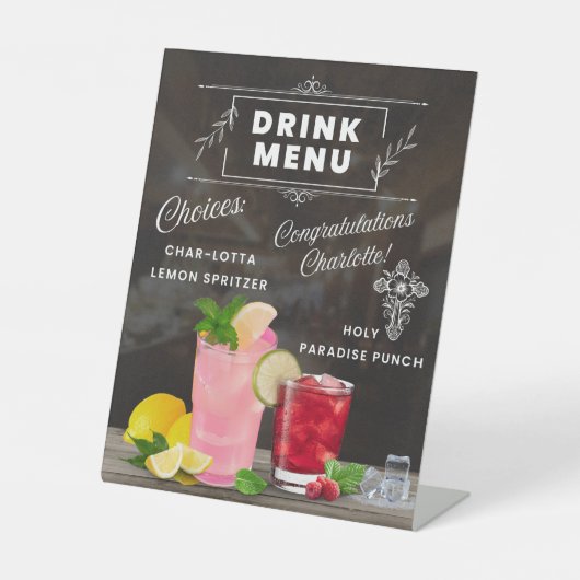 Charlotte's Drink Menu Reclamebord Met Voetstuk (Voorkant)