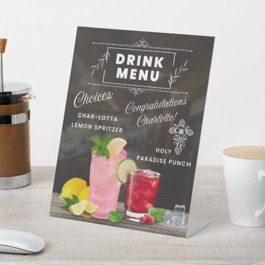 Charlotte's Drink Menu Reclamebord Met Voetstuk (Insitu)