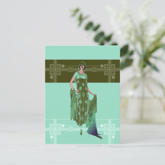 CHARLOTTE'S SHAWL, Mode van 1920 in Mint en Olijf Briefkaart (Staand voorkant)