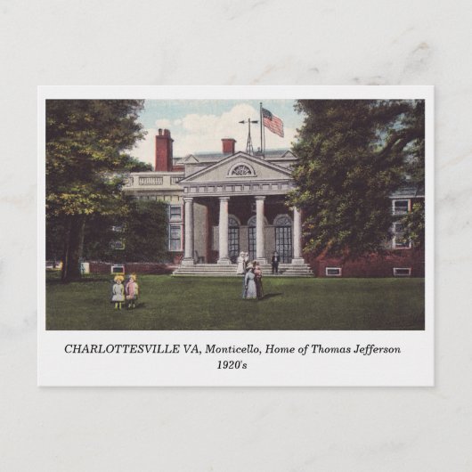 Charlottesville VA, Thomas Jefferson Home briefkaa Briefkaart (Voorkant)