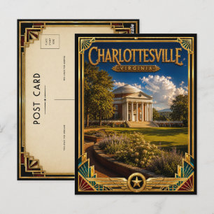 Charlottesville Virginia Vintage Art Deco Goud Briefkaart