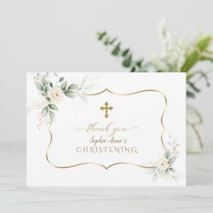 Charm Airy Greenery White Flowers Girl Christening Bedankkaart