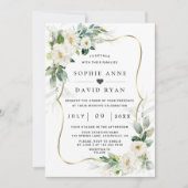 Charm Airy Greenery White Flowers Gold Wedding Kaart (Voorkant)