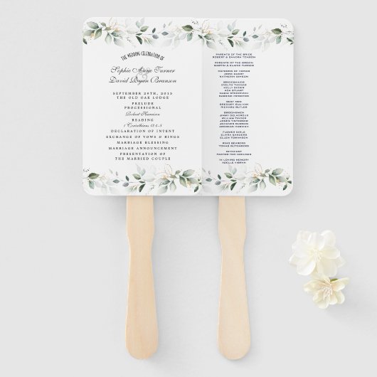 Charm Airy Waterverf Greenery Wedding Programme Handwaaier (Voorkant en achterkant)