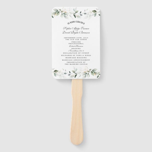 Charm Airy Waterverf Greenery Wedding Programme Handwaaier (Voorkant)