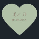 Charm and Beauty Wedding Hart Sticker<br><div class="desc">Deze hartvormstickers vormen een mooie en mooie manier om je trouwkantoor aan te vullen met een groene achtergrond met  bruin lettertype.   Pas de jouw naam aan en de trouwdatum aan en verpersoonlijk je vandaag nog!

Wedding Sticker Design: Weddenschappen door Rhoadie</div>